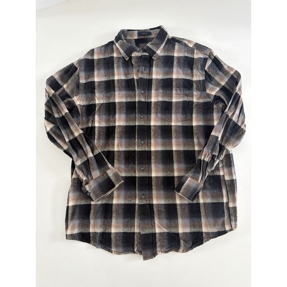 Pendleton Mason Flannel Shirt Mens Large Black Brown Plaid Button Down Vintage